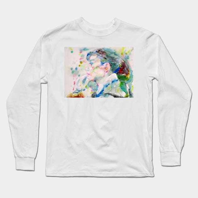 AUDREY HEPBURN watercolor portrait .11 Long Sleeve T-Shirt by lautir